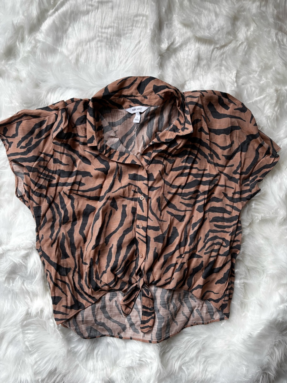 Nine West Tan and Black Zebra-Print Blouse size large